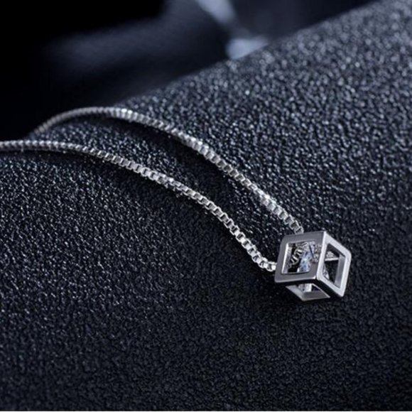 NEW 925 Sterling Silver Diamond Cube Necklace A - Picture 5 of 10